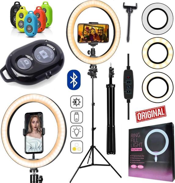 Imagem de Kit Vídeo Aula Chamada Microfone Tripé Celular + Iluminador