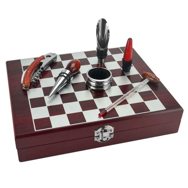 Kit Vinho 5 Peças com Jogo de Xadrez e Estojo de Madeira - UnyHome Imagem de Kit Vinho 5 Peças com Jogo de Xadrez e Estojo de Madeira