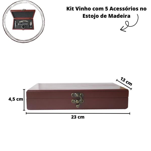 Imagem de Kit vinho com 5 acessórios no estojo de madeira 23cm