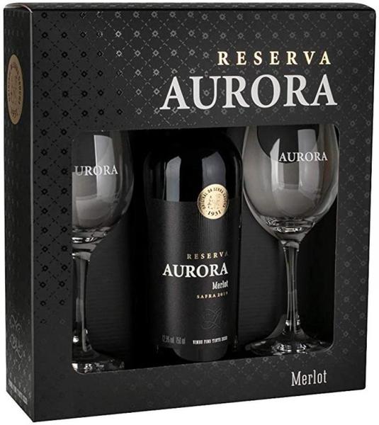 Imagem de Kit Vinho Reserva Merlot com 2 Taças - Vinícola Aurora