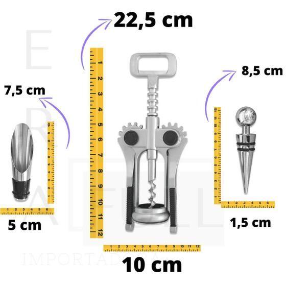 Imagem de Kit Vinhos 3 Peças Saca-rolhas Tampa Bico Dosador em Aço Inox - Unyhome