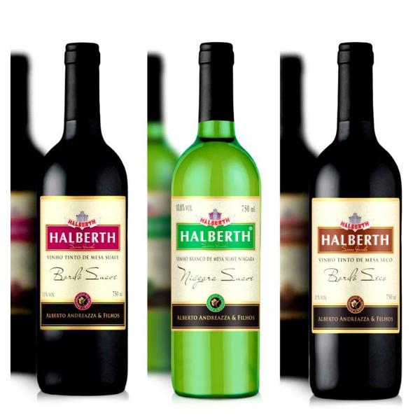 Imagem de Kit Vinhos Halberth 03 unidades. Bordô Suave, Branco Suave, Bordô Seco 750ml