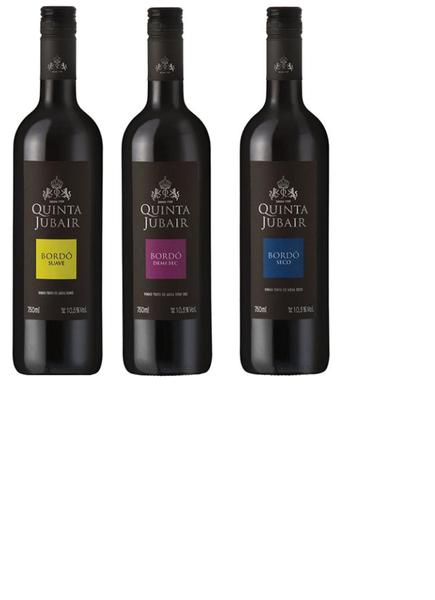 Kit Vinhos Quinta Jubair Bordô Tinto Suave + Demi Sec + Seco 750ml cada - Góes Imagem de Kit Vinhos Quinta Jubair Bordô Tinto Suave + Demi Sec + Seco 750ml cada