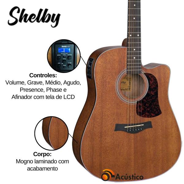 Imagem de Kit Violão Elétrico Aço Shelby Folk Cutaway Fosco 195C Capa