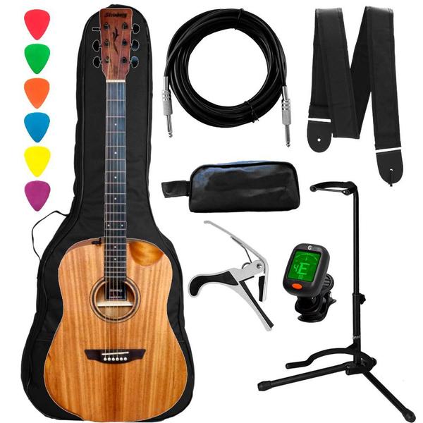 Imagem de Kit Violão Eletroacustico Strinberg Forest FS4D HCR Mahogany Satin c/ Half Cutaway + Acessorios Completo