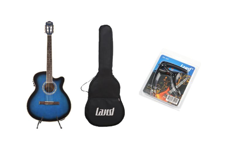 Imagem de Kit violão land eletrico nylon azul capa capotraste