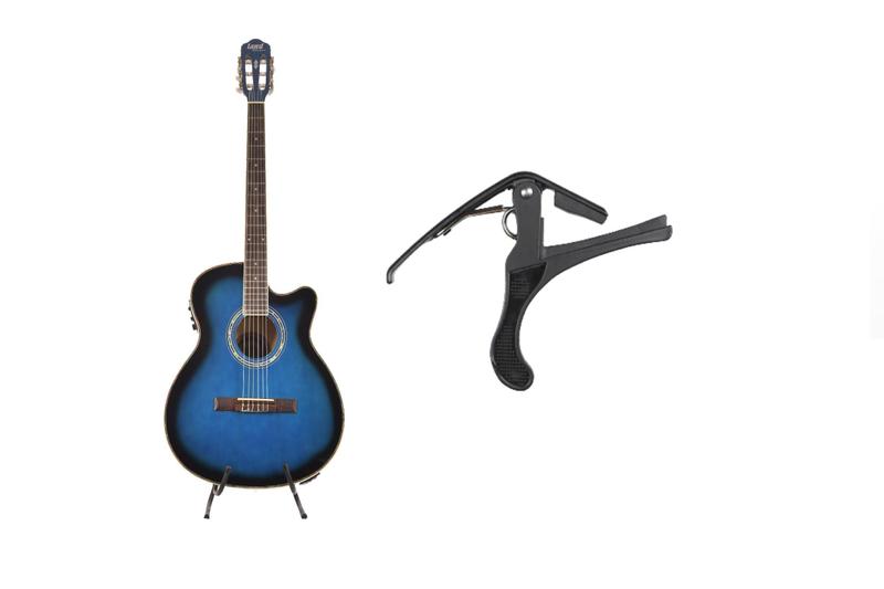 Imagem de Kit Violão Land Eletrico Nylon Azul Lw-N-40E Bl + Capotraste