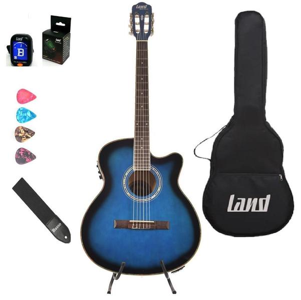 Imagem de Kit Violão Land Eletroacústico Nylon Azul+Capa+Correia+Afina