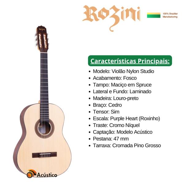 Imagem de Kit Violão Nylon Rozini Clássico Acústico Rx210 Completo