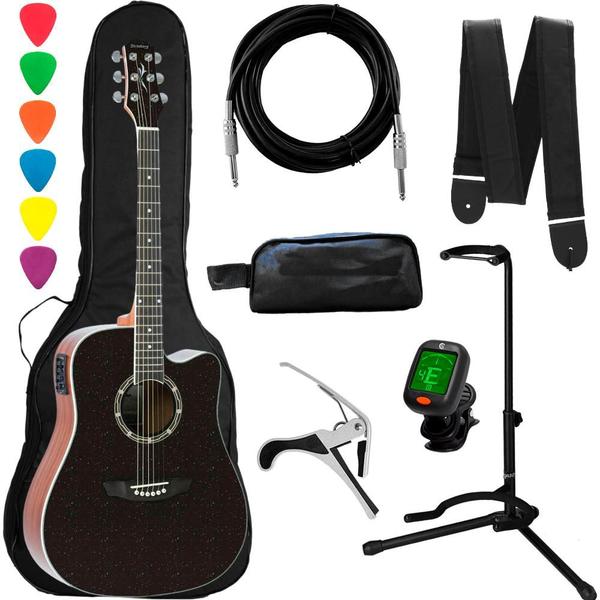 Imagem de Kit Violão Strinberg Cd40C Preto Cromo Folk  Elétroacustico + Itens Completo