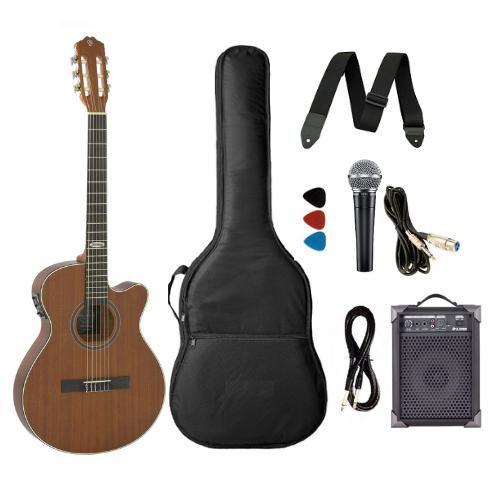 Imagem de Kit Violão Strinberg Elétrico náilon Flat SL200 Mogno Com Caixa Amplificada