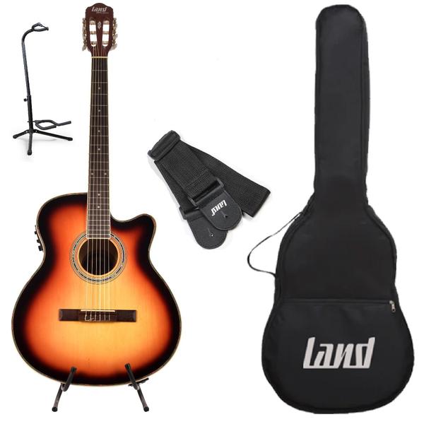 Imagem de Kit violão sunburst nylon+capa+correia+suporte de chão