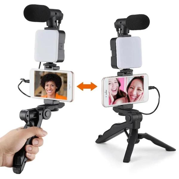 Imagem de Kit Vlogging Filmagem Com Luz E Tripé Microfone Blogueira