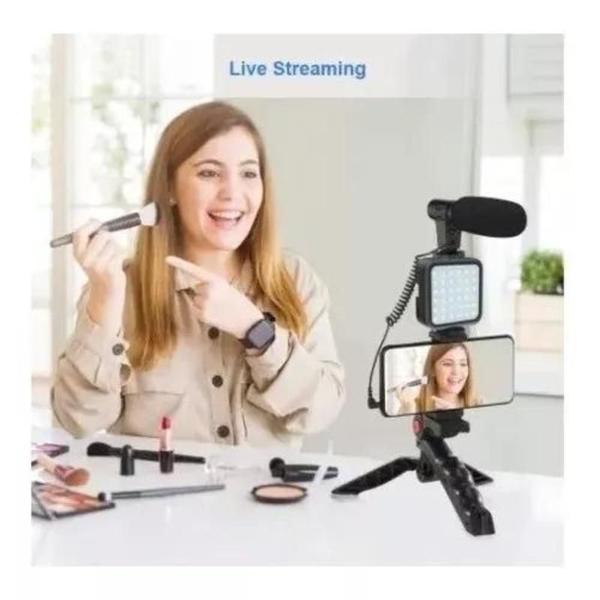 Imagem de Kit Vlogging Filmagem Com Luz E Tripé Microfone Blogueira