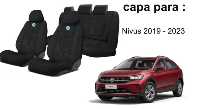 Imagem de Kit Volkswagen Nivus: Capas de Tecido para Bancos 2019-2023 + Volante + Chaveiro VW