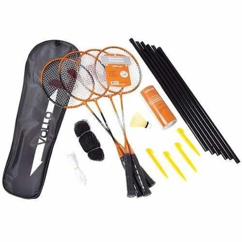 Imagem de Kit Vollo Badminton 4 Raquete + 3 Petecas + Rede e Suportes