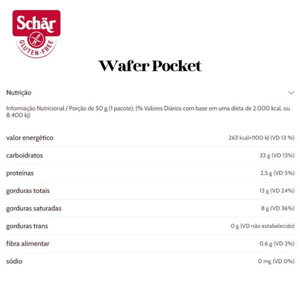 KIT Wafer recheado com creme de avelã wafer pocket Dr. Schar 50g - Caixa com 20 unidades Imagem de KIT Wafer recheado com creme de avelã wafer pocket Dr. Schar 50g - Caixa com 20 unidades