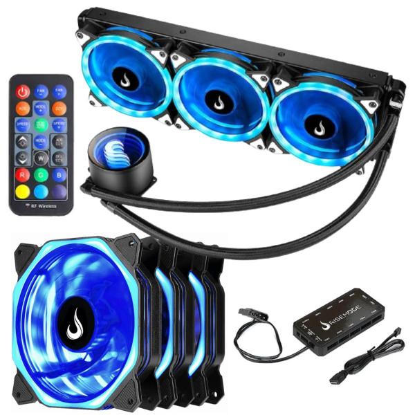 Imagem de Kit Water Cooler 360mm Led Rgb com 3 Cooler Fan Controladora e Controle Remoto Rise Mode