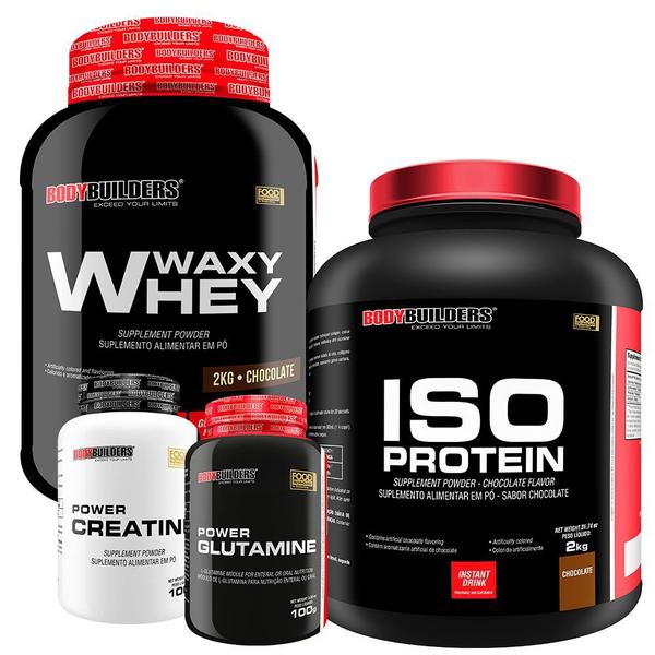 Imagem de Kit Waxy Whey 2Kg + Iso Protein 2kg+ Power Creatina 100g + Power Glutamina 100g  - Bodybuilders