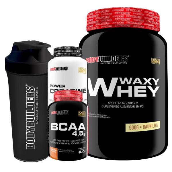 KIT Waxy Whey 900g + Power Creatina 100g + BCAA 100g + Coqueteleira - Bodybuilders Imagem de KIT Waxy Whey 900g + Power Creatina 100g + BCAA 100g + Coqueteleira - Bodybuilders
