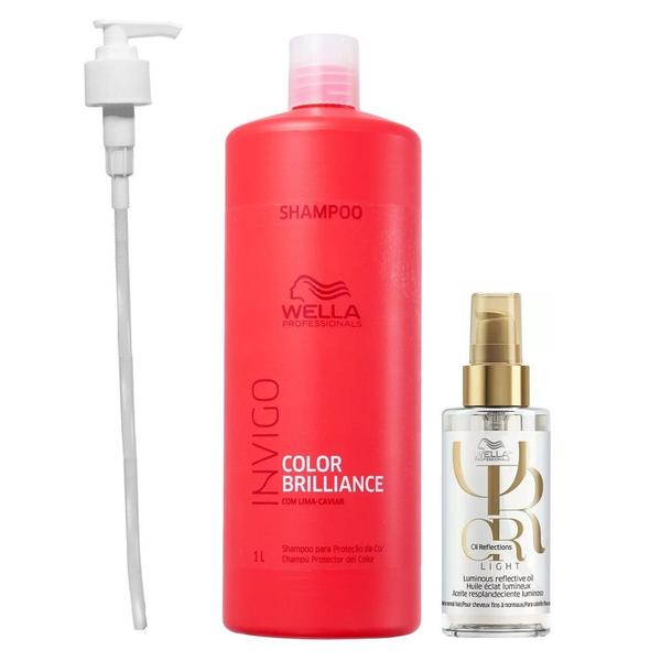 Imagem de Kit Wella Professionals Invigo Color Brilliance Shampoo 1 Litro + Oil Reflections Light 100ml + Válvula Pump