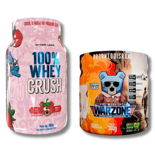 Imagem de Kit Whey 100% Crush Concentrada Strawbear 900g + Warzone Green Bomb 300g - Under Labz