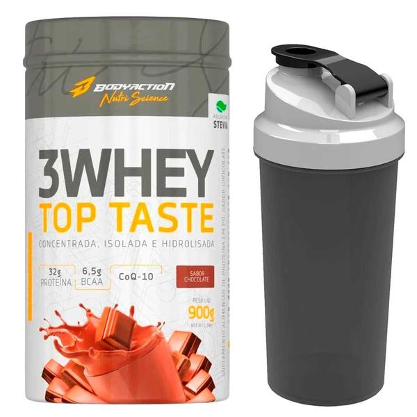 Imagem de Kit whey 3w top taste 900g body action + coqueteleira 600ml