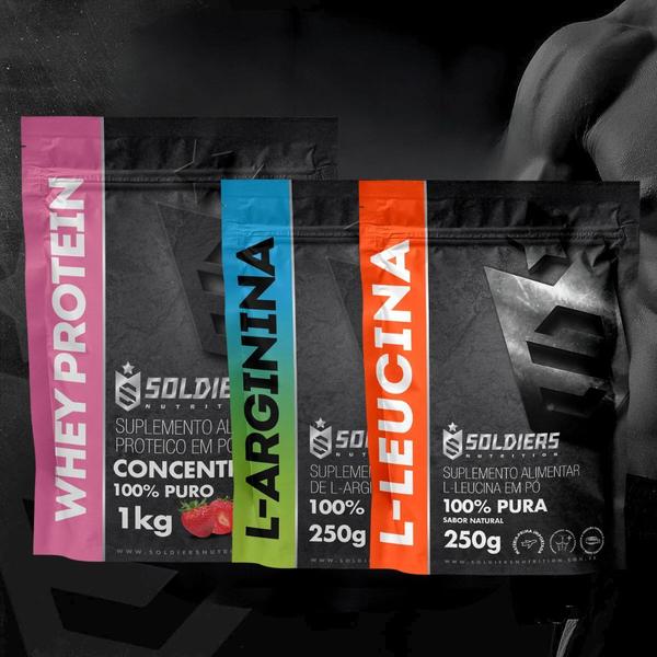 Imagem de Kit: Whey Concentrado 1kg + Arginina 250g + Leucina 250g - 100% Importado - Soldiers Nutrition