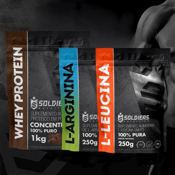 Imagem de Kit: Whey Concentrado 1kg + Arginina 250g + Leucina 250g - 100% Importado - Soldiers Nutrition