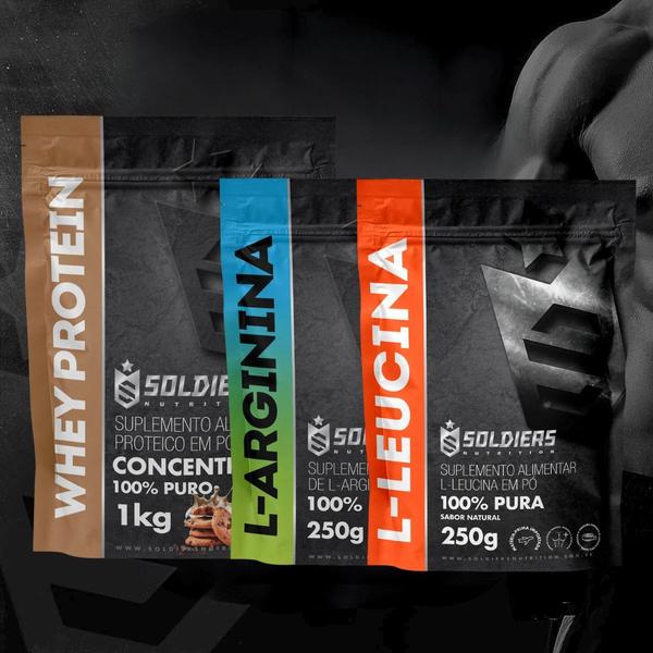 Imagem de Kit: Whey Concentrado 1kg + Arginina 250g + Leucina 250g - 100% Importado - Soldiers Nutrition