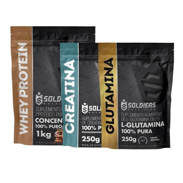 Imagem de Kit: Whey Concentrado 1kg + Creatina Monohidratada 250g + Glutamina 250g - 100% Importado - Soldiers Nutrition