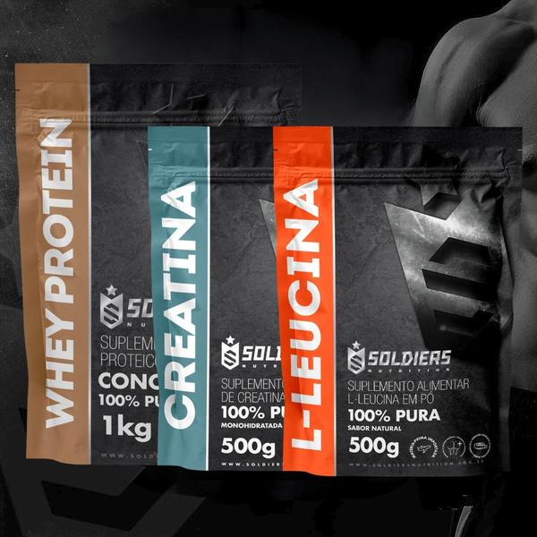 Imagem de Kit: Whey Concentrado 1kg + Leucina 500g + Creatina Monohidratada 500g - 100% Importado - Soldiers Nutrition