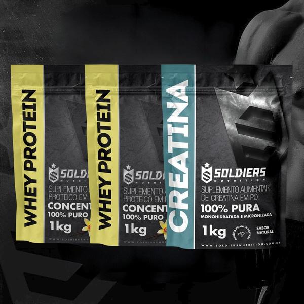 Imagem de Kit: Whey Concentrado 2kg + Creatina Monohidratada 1kg - 100% Importado - Soldiers Nutrition