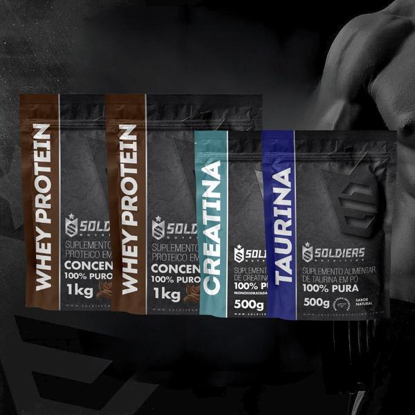 Imagem de Kit: Whey Concentrado 2kg + Creatina Monohidratada 500g + Taurina 500g - 100% Importado - Soldiers Nutrition