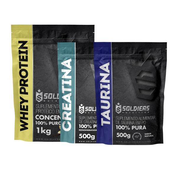 Imagem de Kit: Whey Concentrado 2kg + Creatina Monohidratada 500g + Taurina 500g - 100% Importado - Soldiers Nutrition