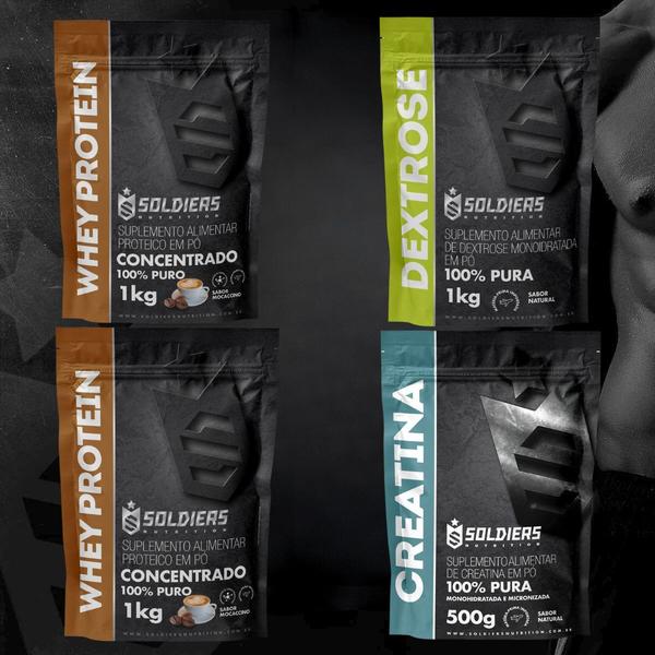 Kit: Whey Concentrado 2Kg + Dextrose 1Kg + Creatina Monohidratada 500g - 100% Importado - Soldiers Nutrition Imagem de Kit: Whey Concentrado 2Kg + Dextrose 1Kg + Creatina Monohidratada 500g - 100% Importado - Soldiers Nutrition