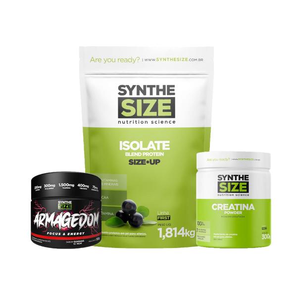 Imagem de Kit Whey Isolate Refil 1814g Açaí + Armagedom 150g Guaraná C/ Açaí + Creatina 300g Synthesize