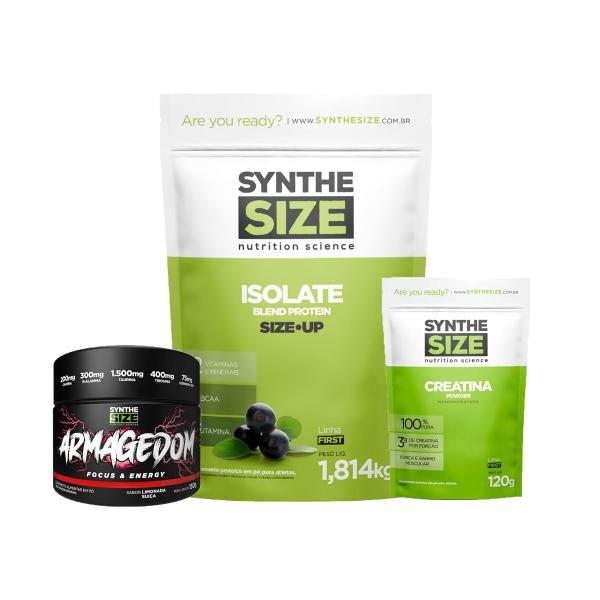 Imagem de Kit Whey Isolate Refil 1814g Açaí + Armagedom 150g Limonada Suíça + Creatina 120g Synthesize