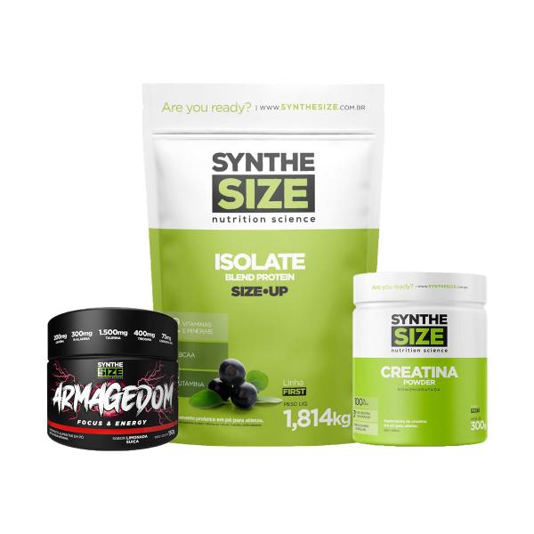 Imagem de Kit Whey Isolate Refil 1814g Açaí + Armagedom 150g Limonada Suíça + Creatina 300g Synthesize