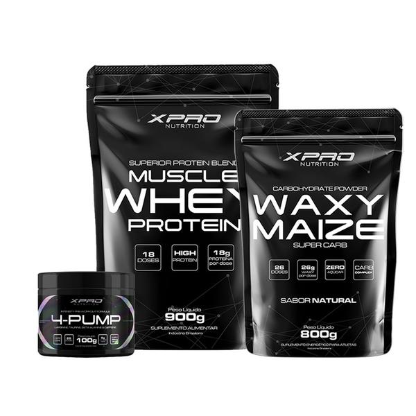 Imagem de Kit Whey Muscle Protein 900g + Pré-Treino 4-Pump 100g + Wazy Maize 800g - Xpro Nutrition