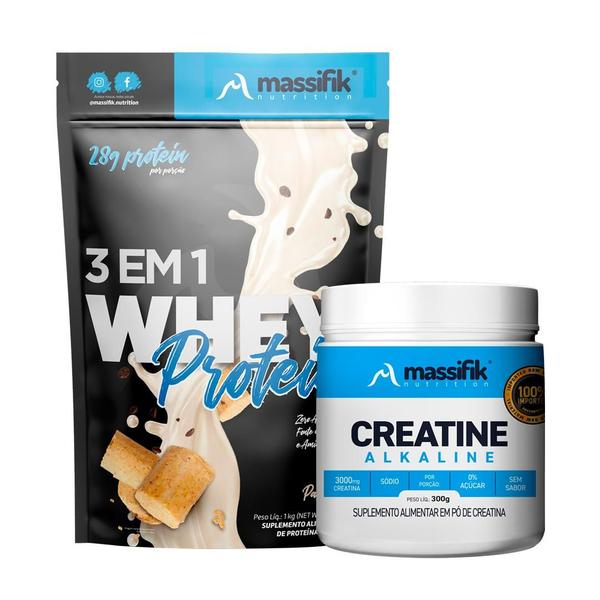 Imagem de Kit: Whey Protein 3 em 1 1Kg + Creatina Monohidratada 300g - 100% Importado