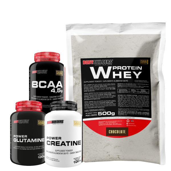 Imagem de KIT Whey Protein 500g + Power Creatina 100g + POWER Glutamina 100g + BCAA 4.5g 100g - Bodybuilders