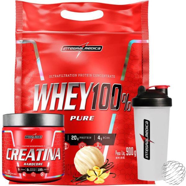 Imagem de Kit Whey Protein 900g Creatina 300g Pura Coqueteleira 600ml