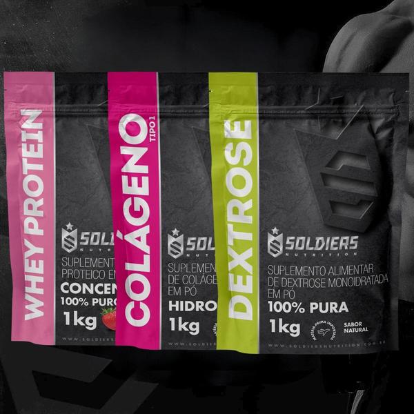 Imagem de Kit: Whey Protein Concentrado 1Kg + Colágeno 1Kg + Dextrose 1Kg - 100% Importado - Soldiers Nutrition