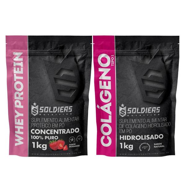 Imagem de Kit: Whey Protein Concentrado 1Kg + Colágeno Hidrolisado 1Kg - 100% Importado - Soldiers Nutrition