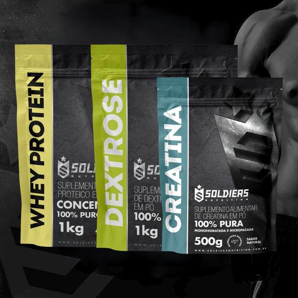 Imagem de Kit: Whey Protein Concentrado 1kg + Creatina 500g Monohidratada + Dextrose 1kg - 100% Importado - Soldiers Nutrition