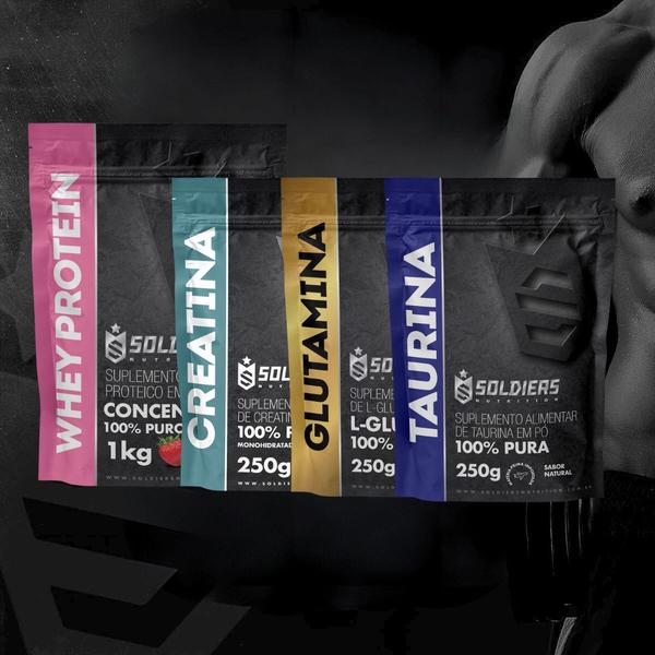 Kit: Whey Protein Concentrado 1Kg + Creatina Monohidratada 250g + Glutamina 250g + Taurina 250g - 100% Importado - Soldi - Soldiers Nutrition Imagem de Kit: Whey Protein Concentrado 1Kg + Creatina Monohidratada 250g + Glutamina 250g + Taurina 250g - 100% Importado - Soldi