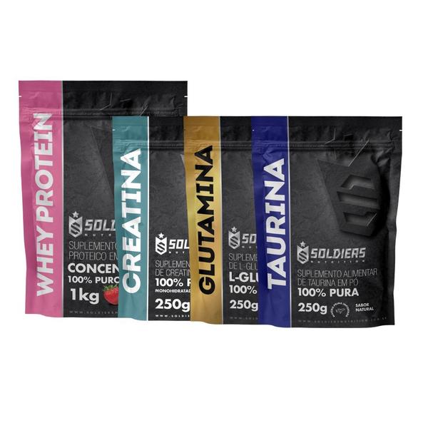 Kit: Whey Protein Concentrado 1Kg + Creatina Monohidratada 250g + Glutamina 250g + Taurina 250g - 100% Importado - Soldi - Soldiers Nutrition Imagem de Kit: Whey Protein Concentrado 1Kg + Creatina Monohidratada 250g + Glutamina 250g + Taurina 250g - 100% Importado - Soldi