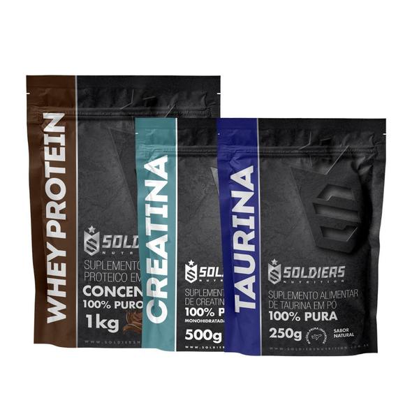 Imagem de Kit: Whey Protein Concentrado 1Kg + Creatina Monohidratada 500g + Taurina 250g - 100% Importado - Soldiers Nutrition