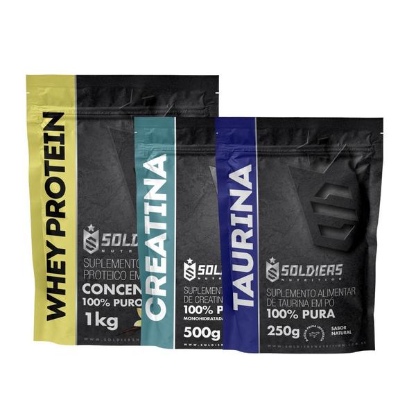 Imagem de Kit: Whey Protein Concentrado 1Kg + Creatina Monohidratada 500g + Taurina 250g - 100% Importado - Soldiers Nutrition